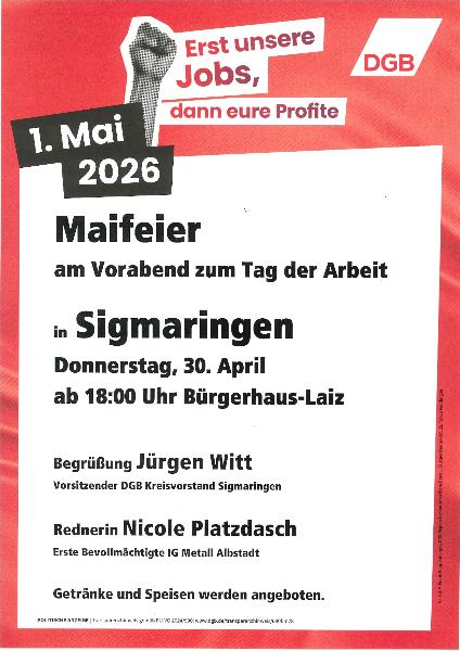 DGB-Sigmaringen 30. April 2026 - Maifeier