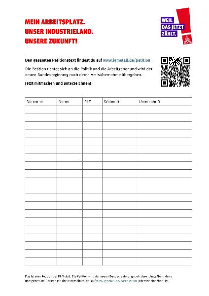 Petition Unterschriftenliste